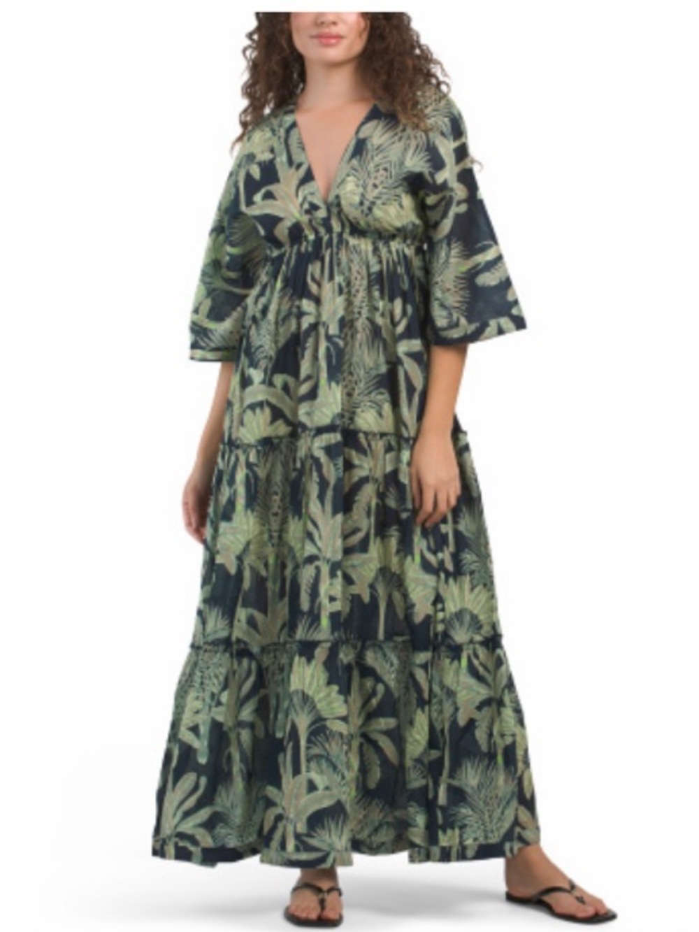 NWT Haute Hippie Tropical Palm Tree Leaf Deep V-Neck Maxi Dress Cover-Up XS